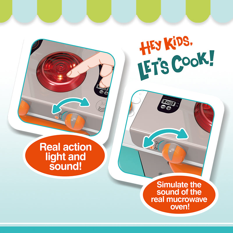 iZEL Kids Little Chef Interactive Kitchen Playset - 35-Piece Kids Cooking Set with Light & Sound