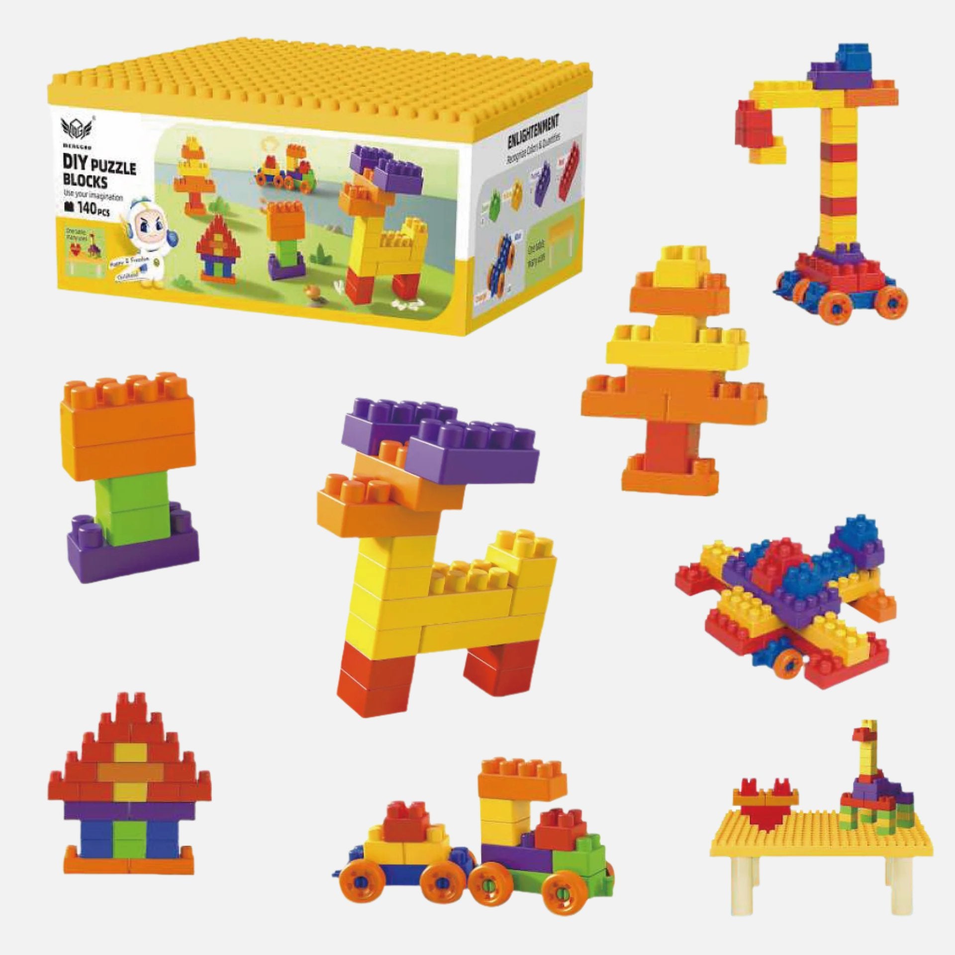 iZEL Kids 140-Piece DIY Puzzle Building Blocks Set for Ages 3+