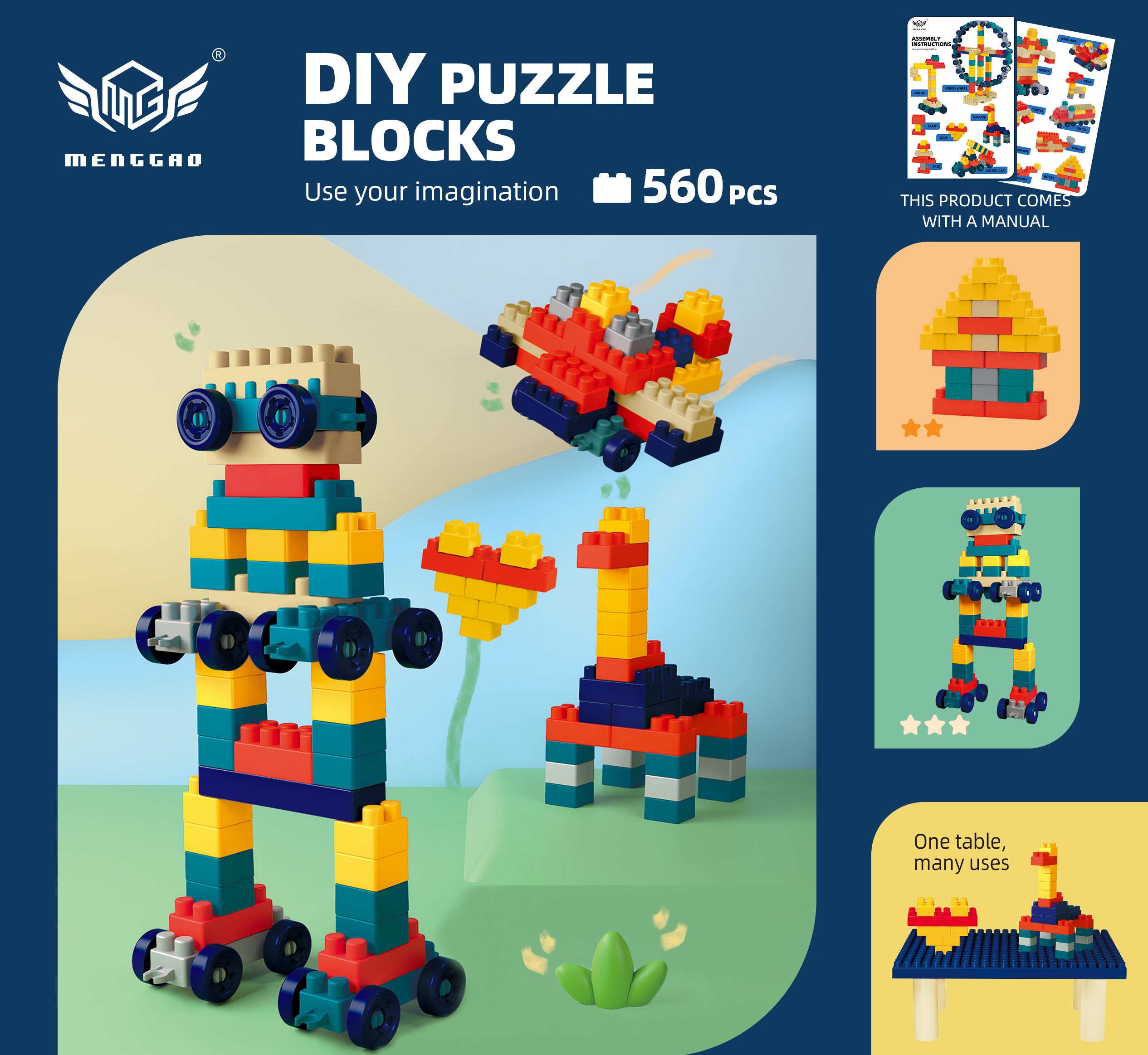 iZEL Kids 560-Piece DIY Puzzle Building Blocks Set for Ages 3+