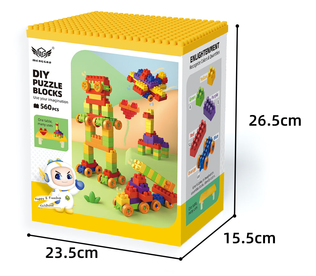 iZEL Kids 560-Piece DIY Puzzle Building Blocks Set for Ages 3+