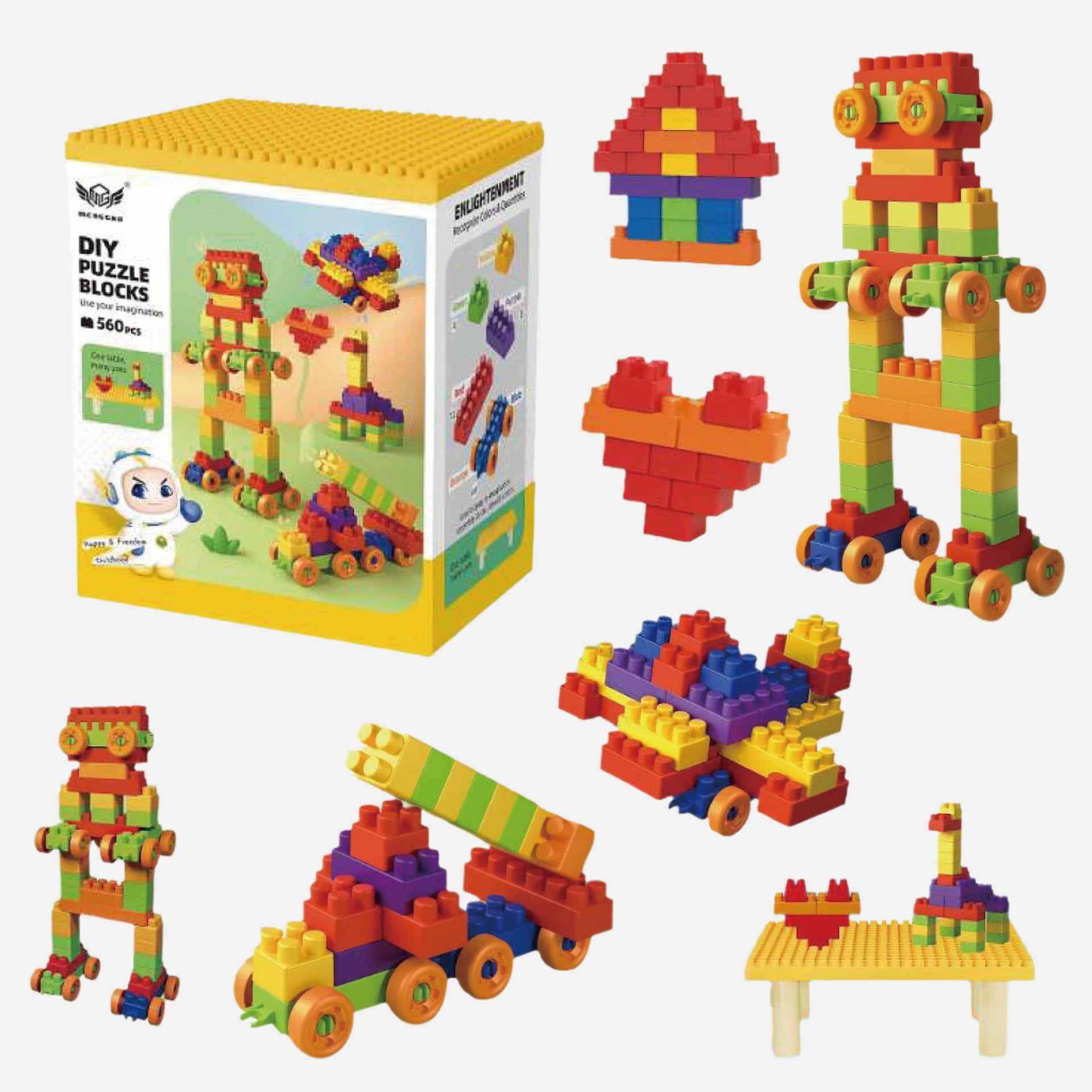 iZEL Kids 560-Piece DIY Puzzle Building Blocks Set for Ages 3+