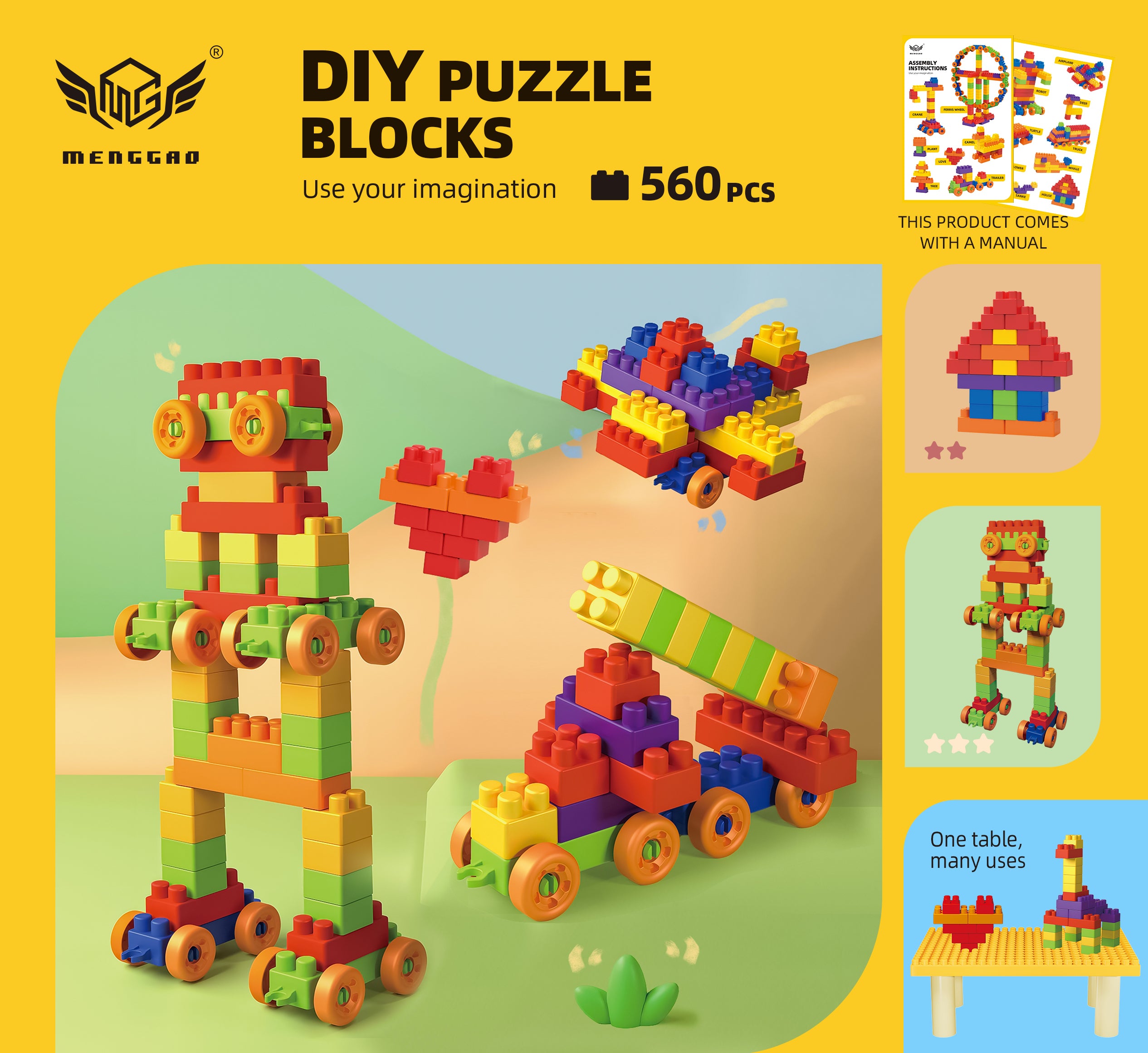 iZEL Kids 560-Piece DIY Puzzle Building Blocks Set for Ages 3+