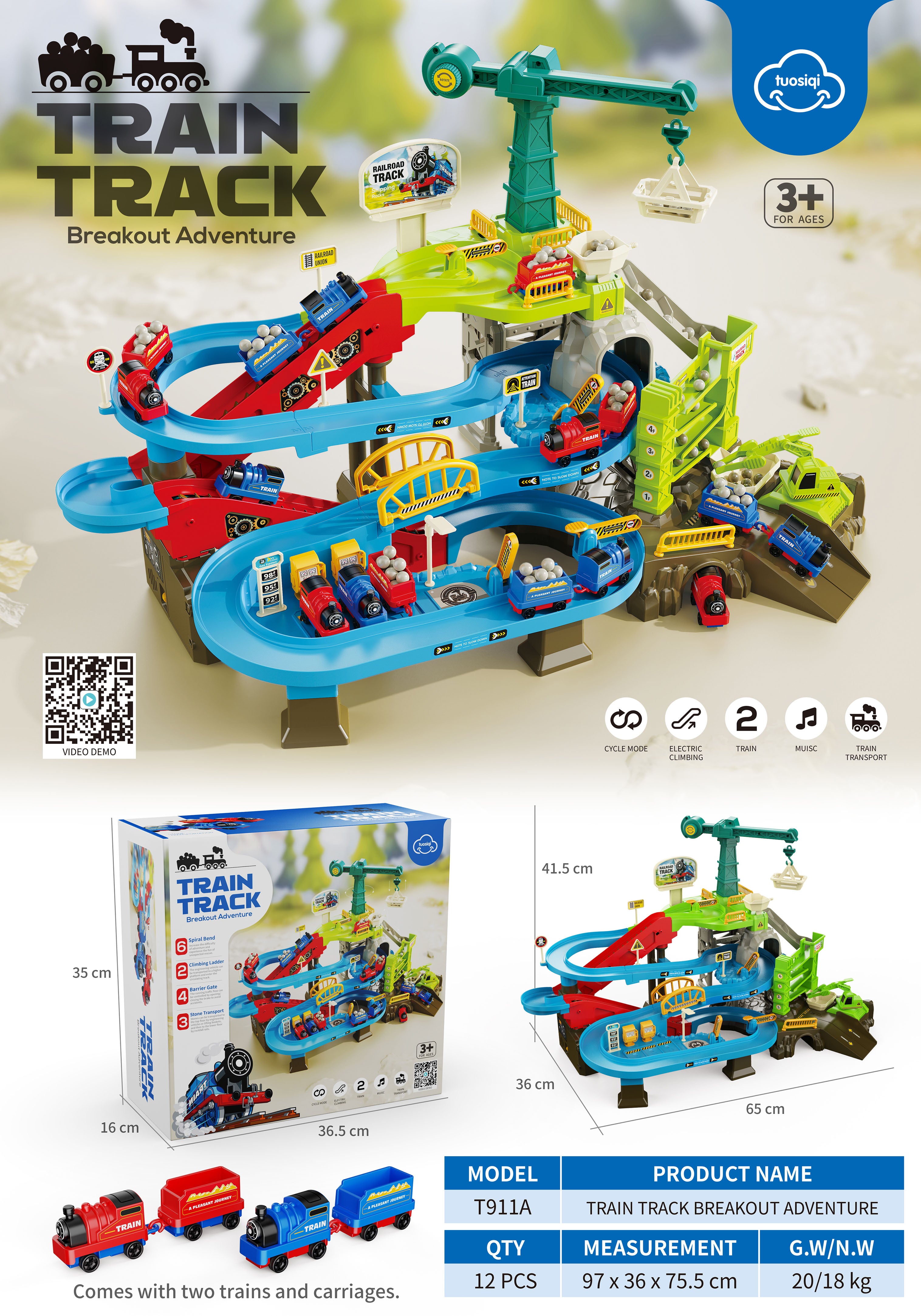 iZEL Kids Train Track Breakout Adventure Playset for Kids - Interactive Railway Track with 2 Trains, Music, and Electric Climbing Feature