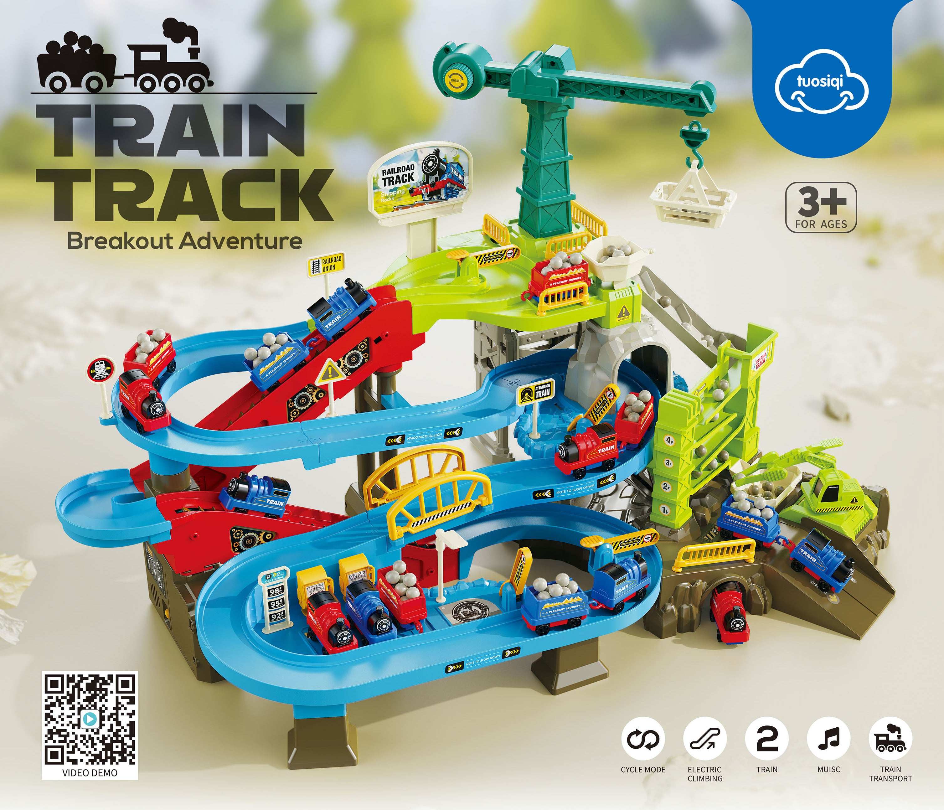 iZEL Kids Train Track Breakout Adventure Playset for Kids - Interactive Railway Track with 2 Trains, Music, and Electric Climbing Feature