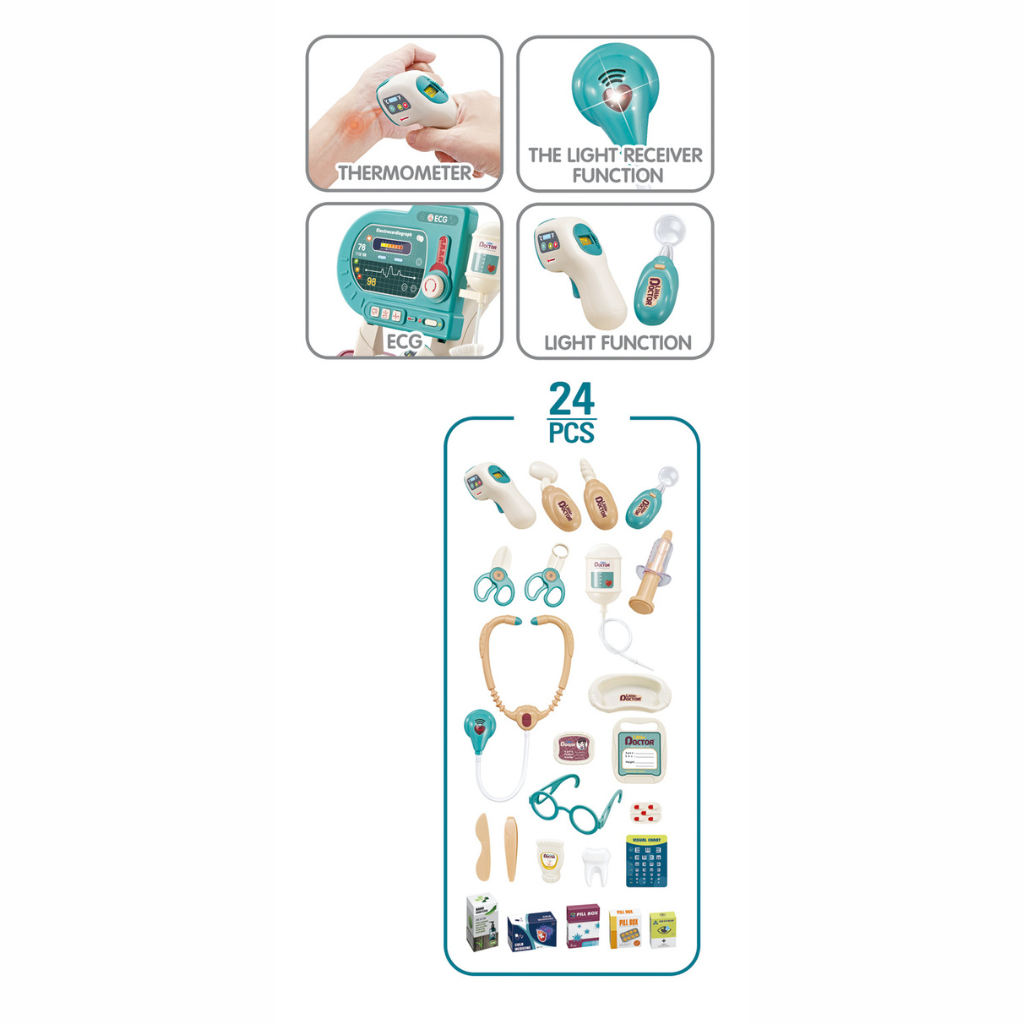 24-Piece Doctor Medical Playset with Interactive Cart