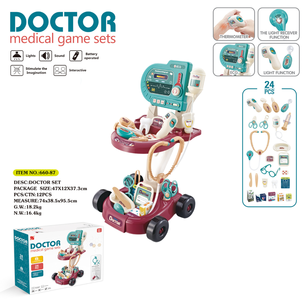 24-Piece Doctor Medical Playset with Interactive Cart